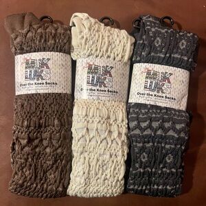 Muk Luks Over the Knee Socks - Brown, Cream, Gray